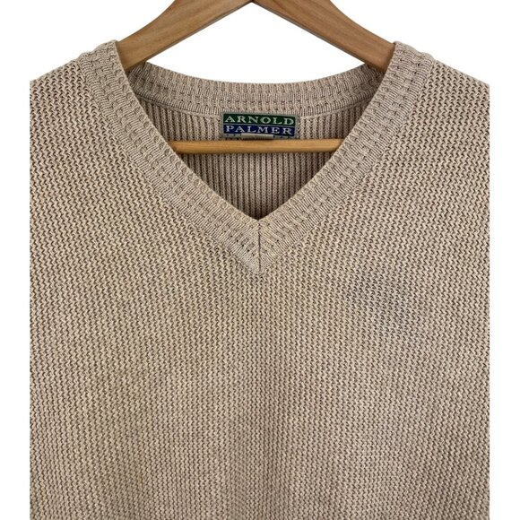 Arnold Palmer Mens V-Neck Sweater Vest Beige 100% Cotton Size Large - Picture 2 of 9